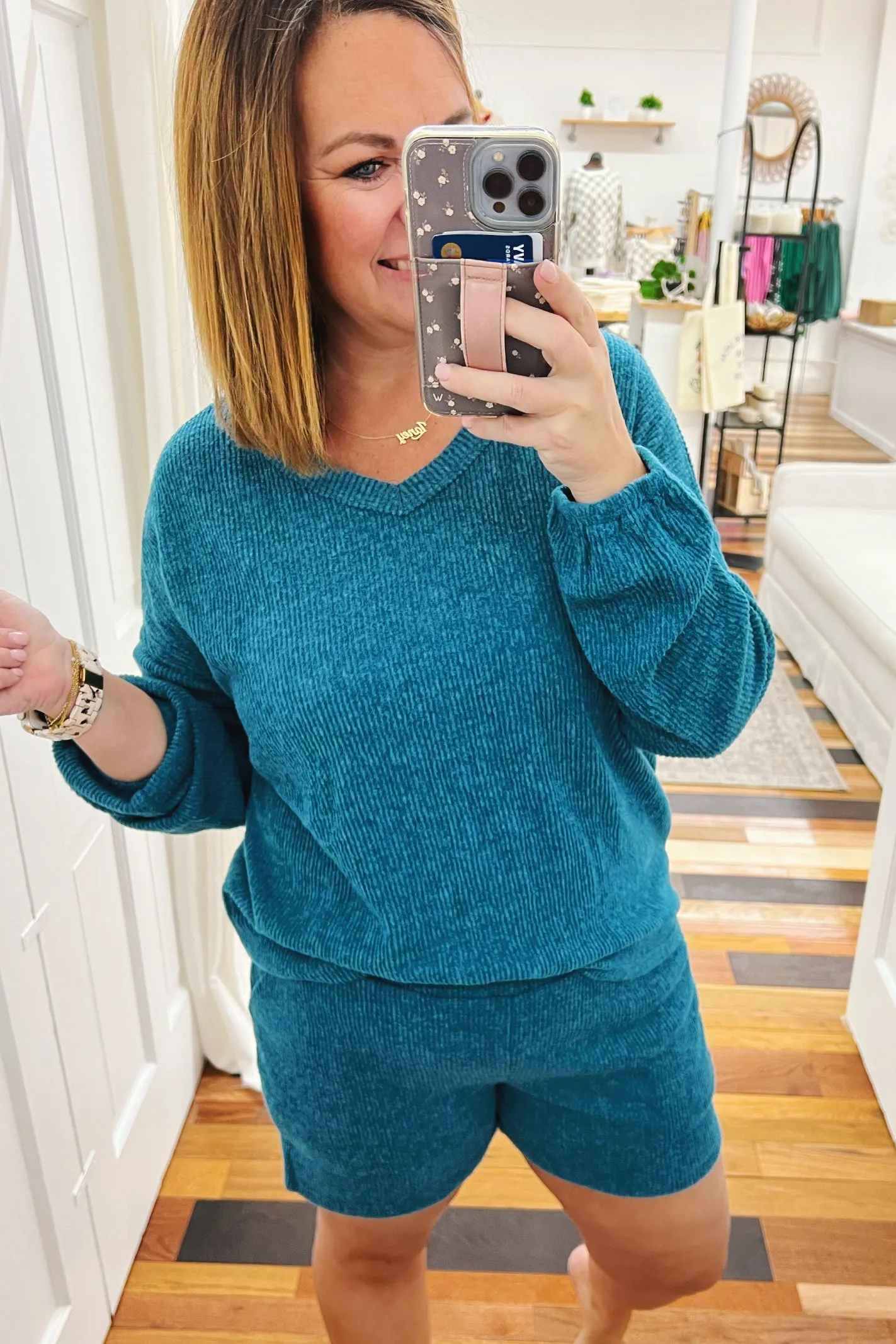 Maude Ribbed Hacci Shorts Set Teal