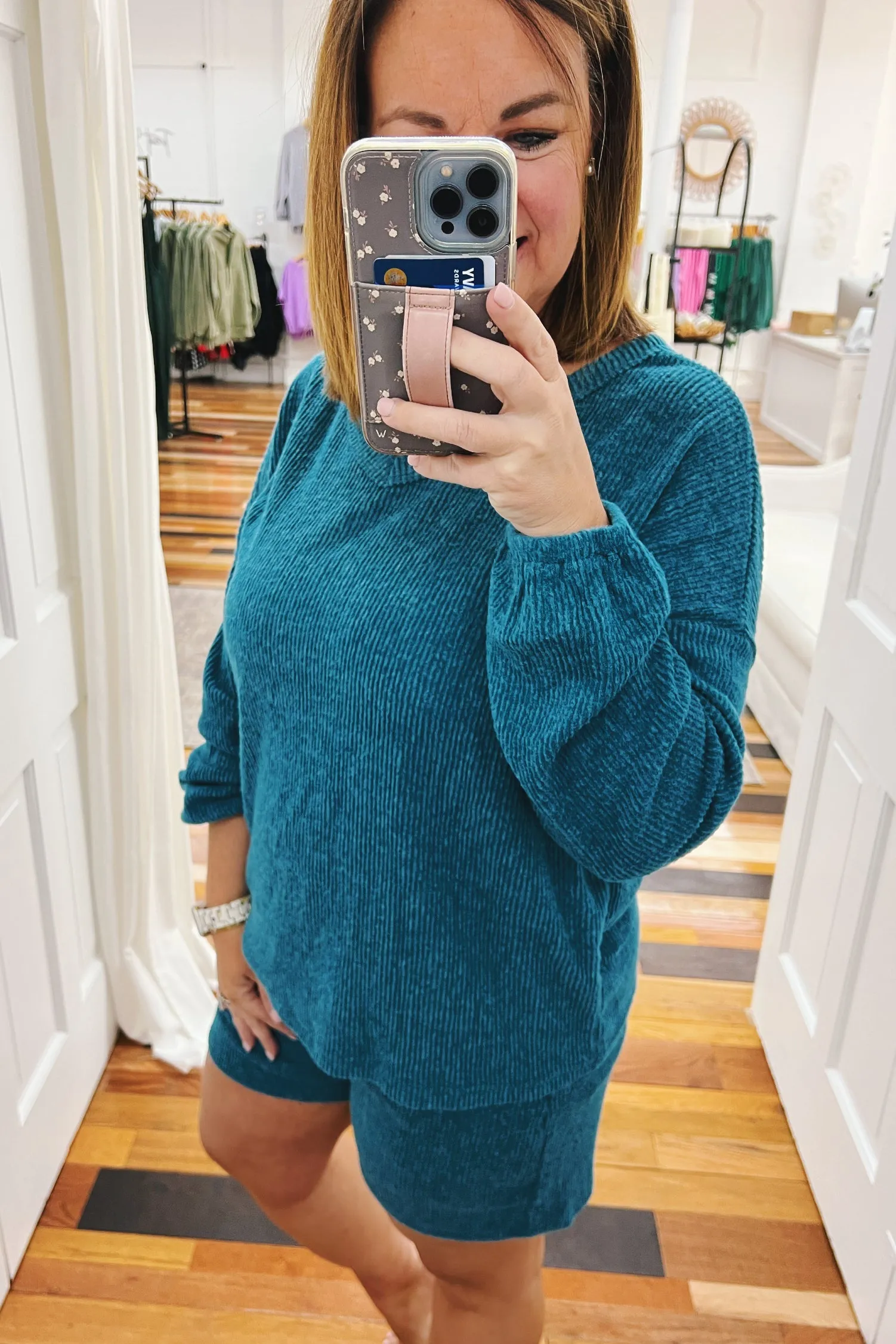 Maude Ribbed Hacci Shorts Set Teal