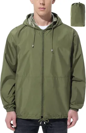 Mens Rain Jacket Raincoat Windbreaker Running Waterproof Lightweight Packable with Hood Travel Hiking Cycling