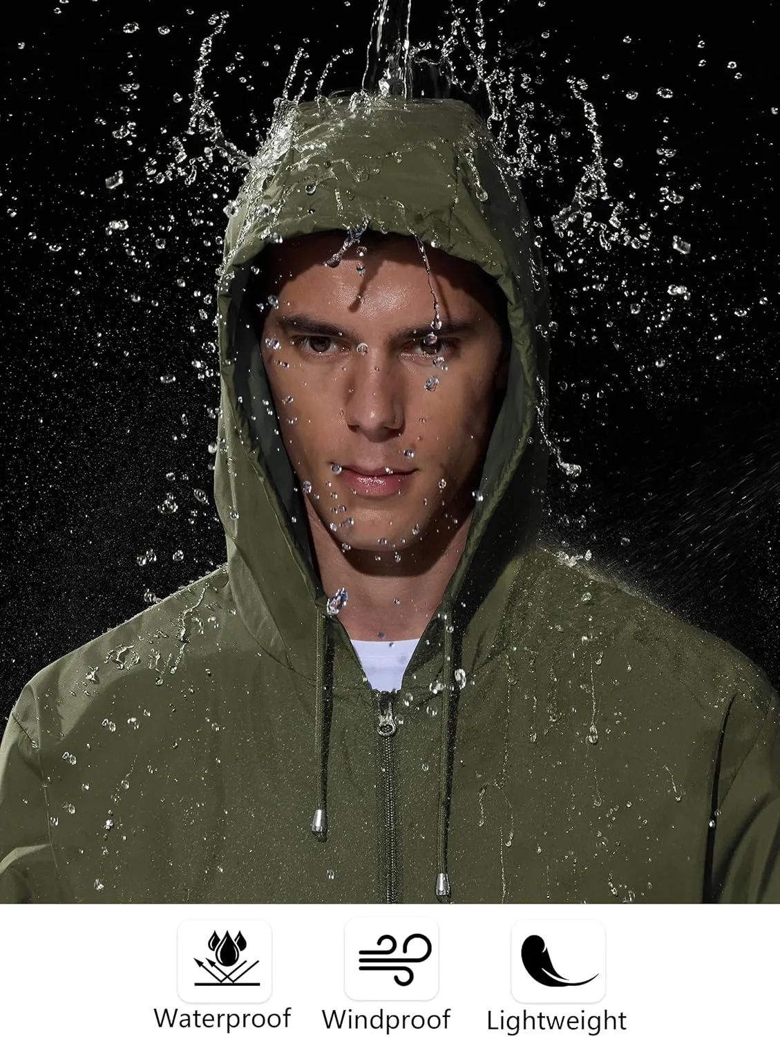 Mens Rain Jacket Raincoat Windbreaker Running Waterproof Lightweight Packable with Hood Travel Hiking Cycling