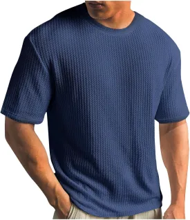 Mens Textured T-Shirts Lightweight Casual Knit Short Sleeve Crewneck Tops Summer Loose Fit Waffle Knit Pullover Tees