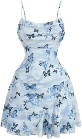 Milumia Women's Ruched Floral Spaghetti Straps Cami Dress Vintage Short Summer Dresses