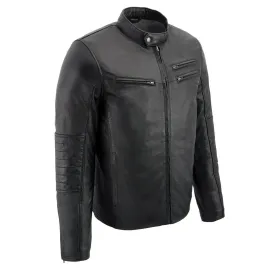 Milwaukee Leather SFM1806 Men's Black Euro Collar Cafe Style Leather
