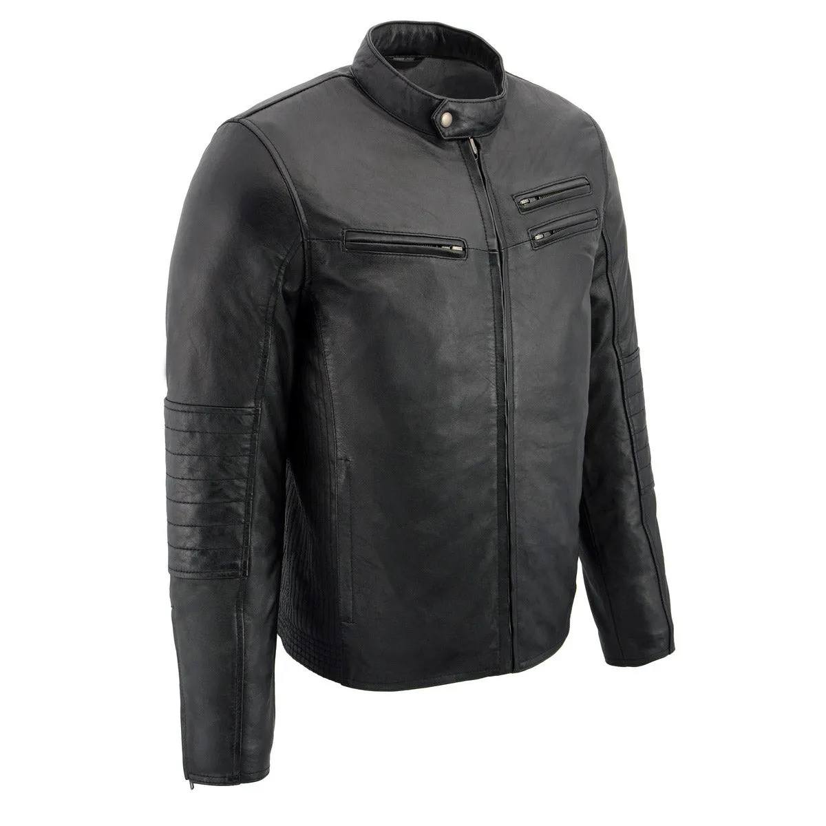 Milwaukee Leather SFM1806 Men's Black Euro Collar Cafe Style Leather
