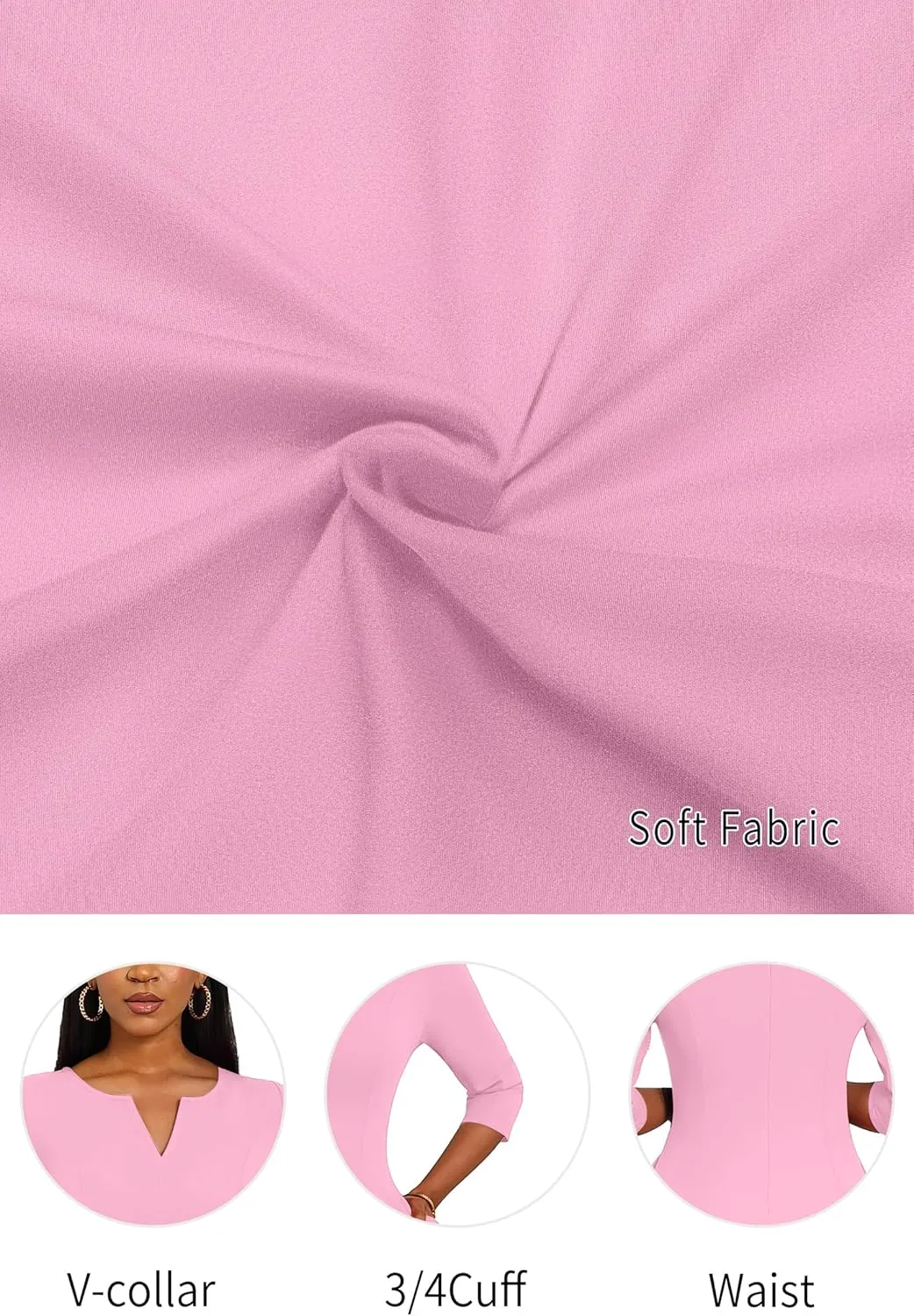 Nmoder Midi Dresses for Women A-Line Fit and Flare Dress 3/4 Sleeve V Neck Cocktail Wedding Guest Work Dress with Pockets