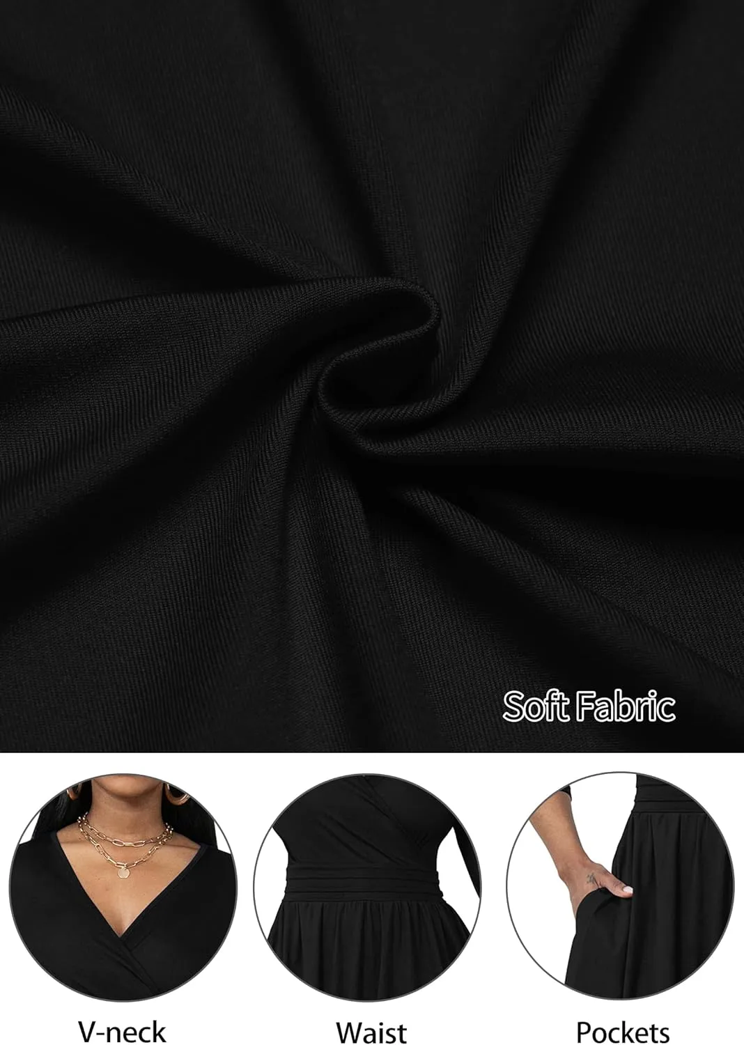 Nmoder Women's Wrap Dress Cocktail Church Wedding Midi Dress A-Line V Neck 3/4 Sleeve Casual Dresses with Pockets