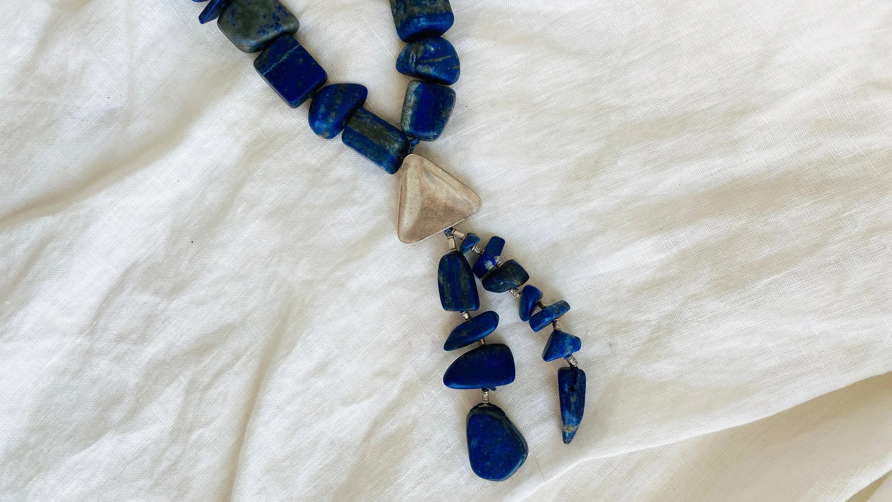 Old Lapis Beaded Necklace. Long