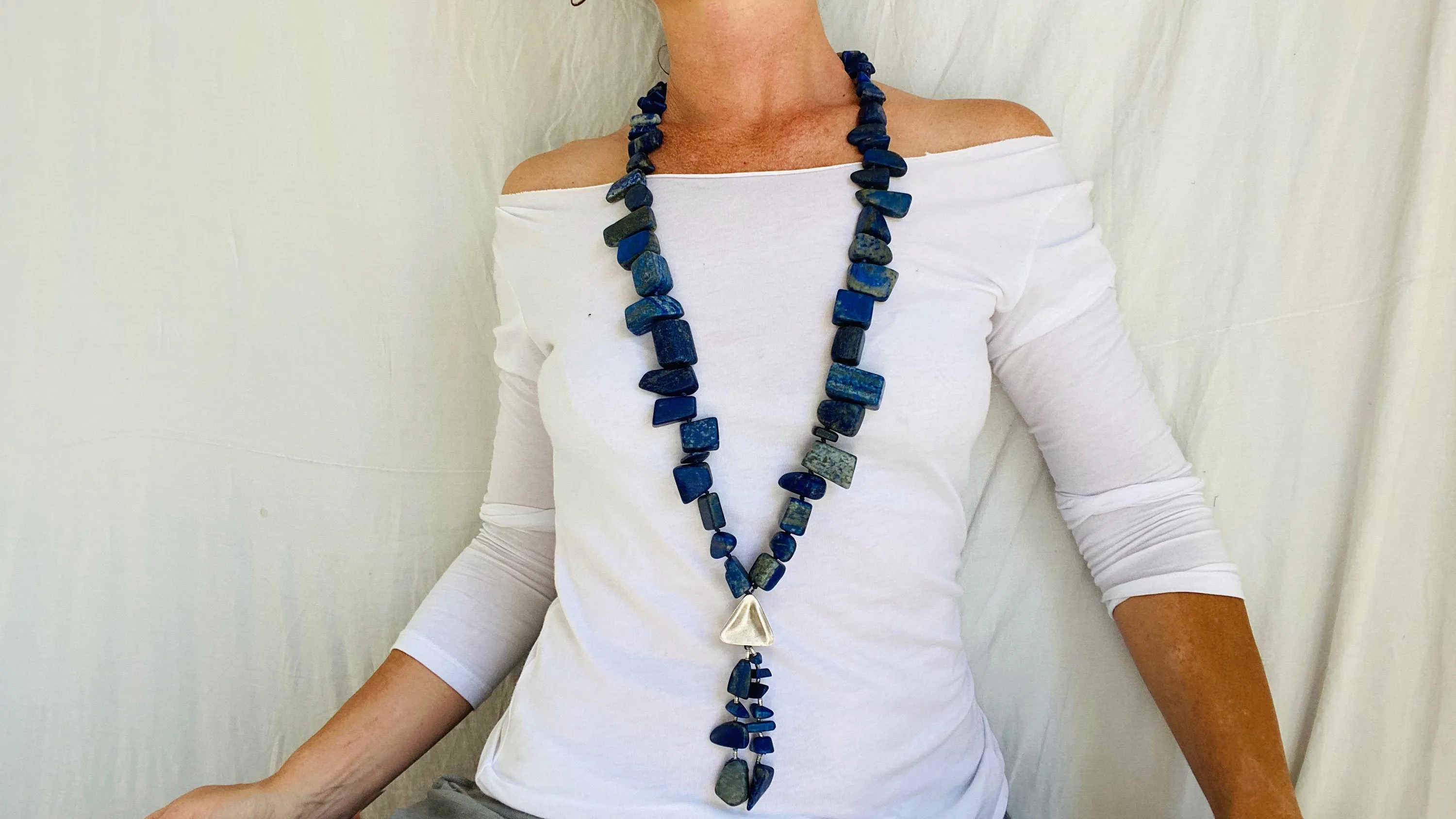 Old Lapis Beaded Necklace. Long