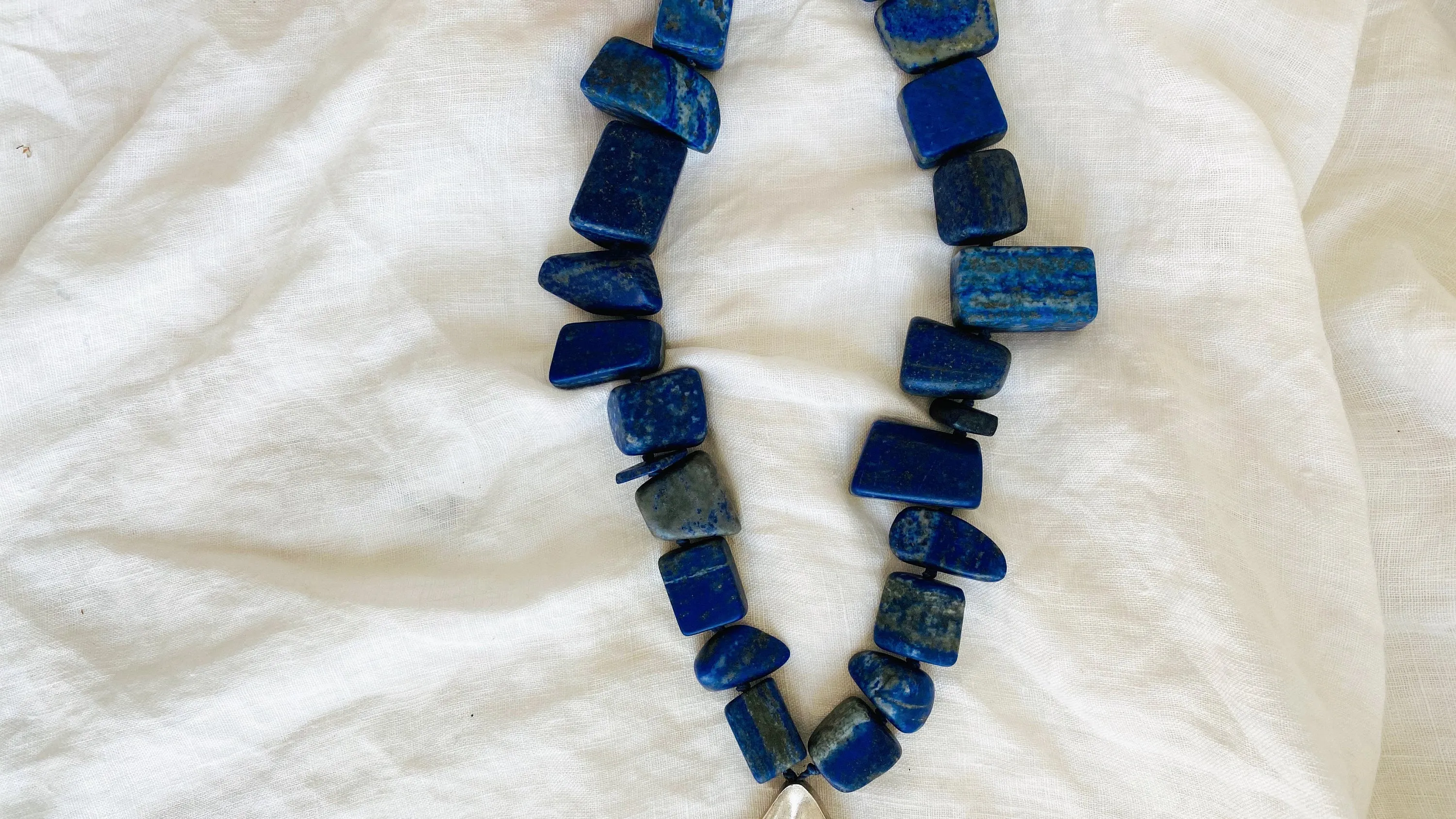 Old Lapis Beaded Necklace. Long