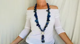 Old Lapis Beaded Necklace. Long