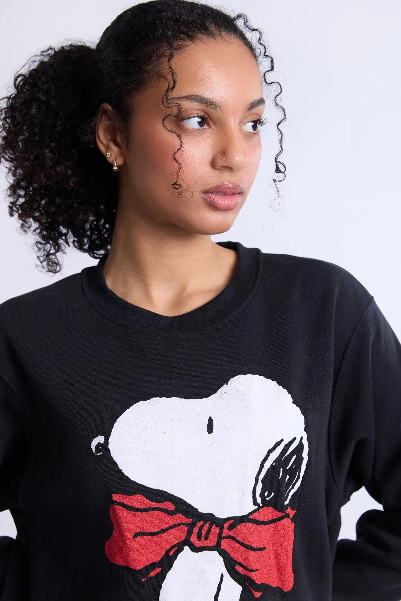 Peanuts Snoopy Bow Graphic Crew Neck Sweatshirt