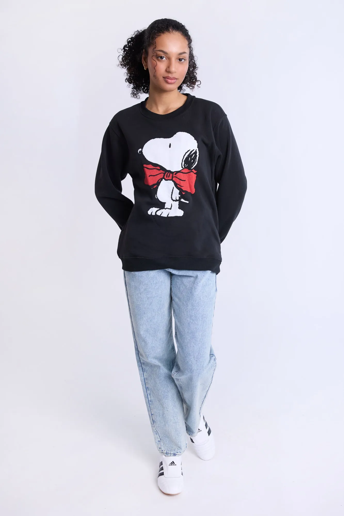 Peanuts Snoopy Bow Graphic Crew Neck Sweatshirt