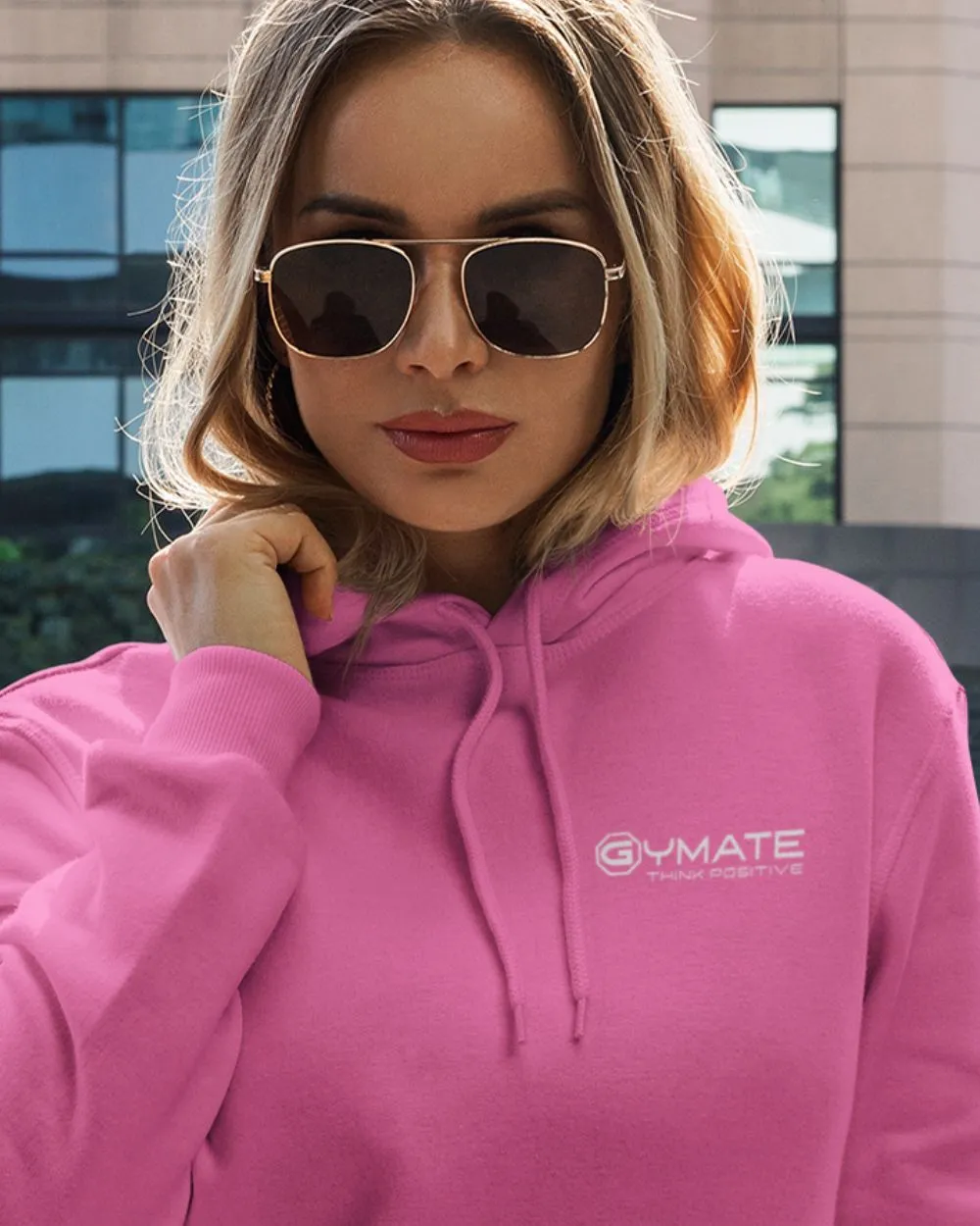 Pink Womens Hoodies Designer Chest 'Think Positive' [colours]