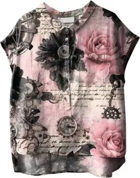 Plus Size Sleeveless Tops for Women Japanese Art Style Shirt Novelty Graphic Top V Neck Oversize Vintage Linen Outfits