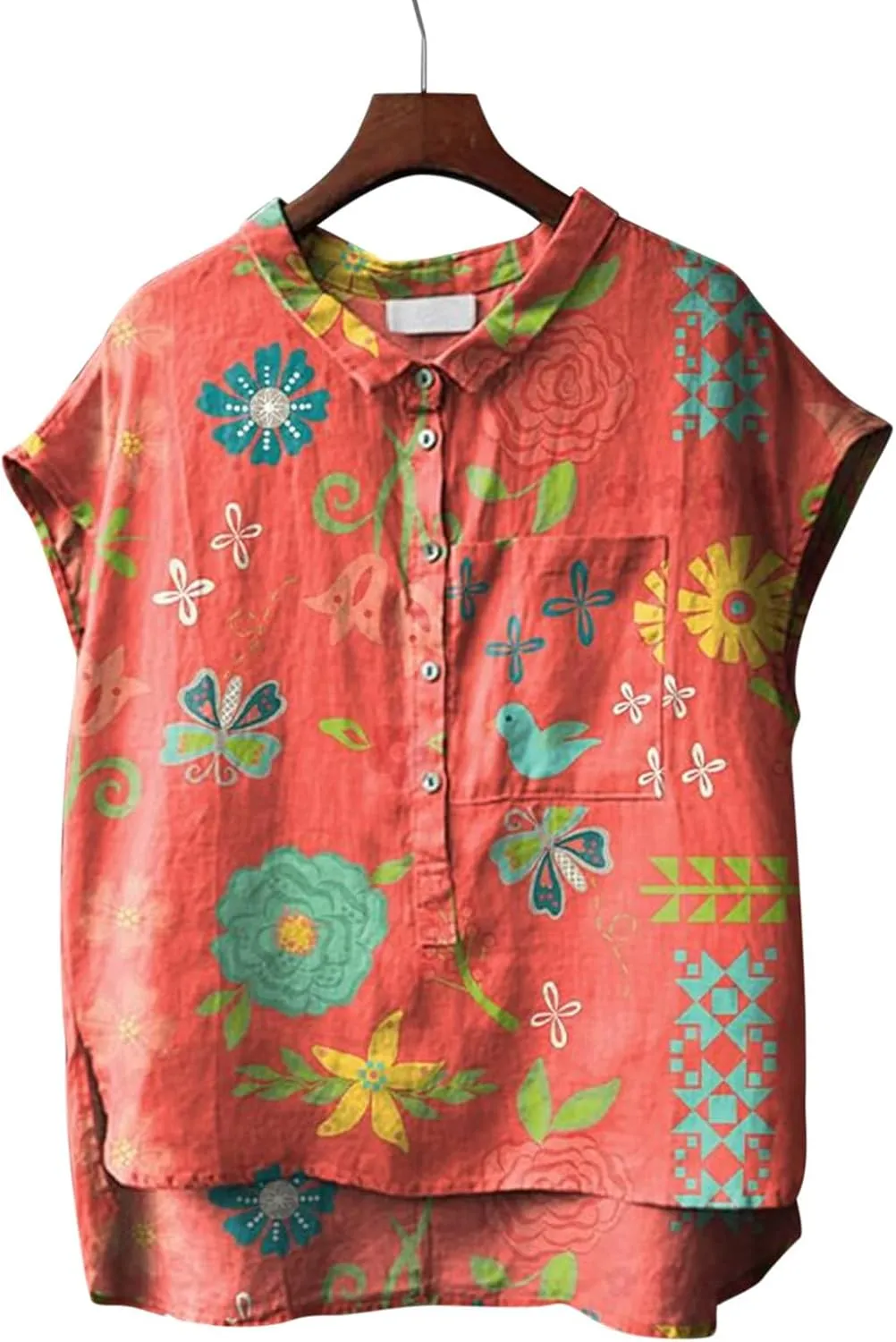 Plus Size Sleeveless Tops for Women Japanese Art Style Shirt Novelty Graphic Top V Neck Oversize Vintage Linen Outfits