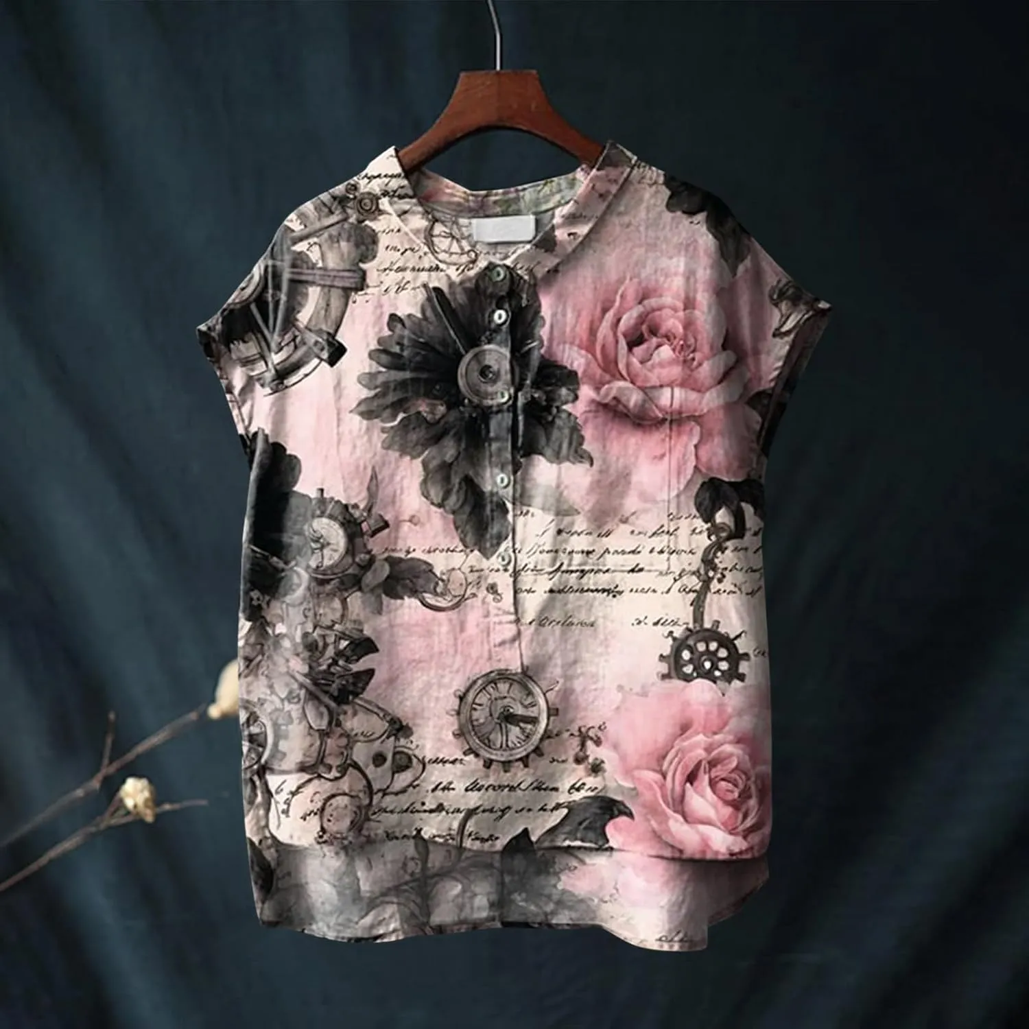 Plus Size Sleeveless Tops for Women Japanese Art Style Shirt Novelty Graphic Top V Neck Oversize Vintage Linen Outfits