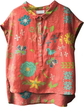 Plus Size Sleeveless Tops for Women Japanese Art Style Shirt Novelty Graphic Top V Neck Oversize Vintage Linen Outfits
