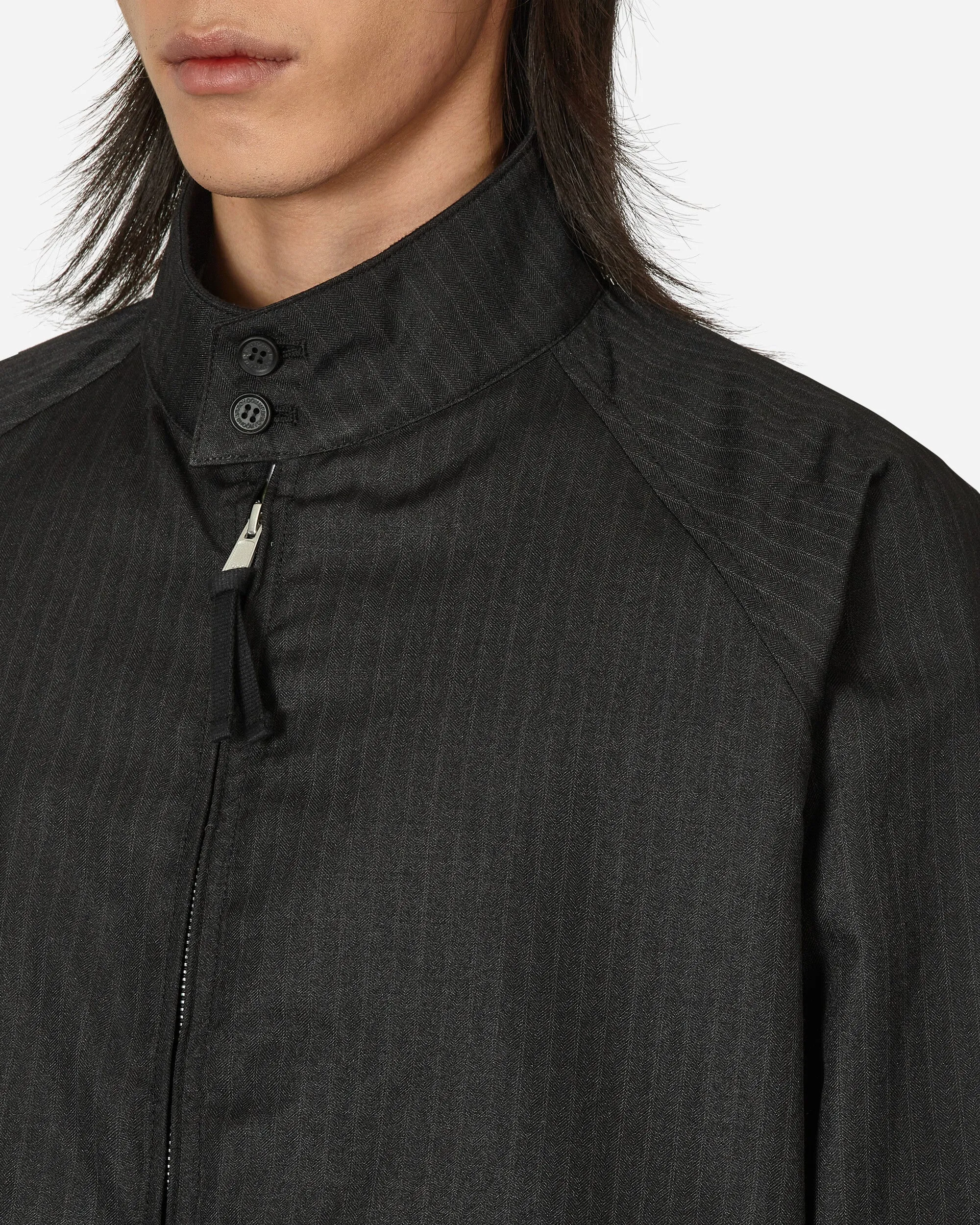 Polyester Herringbone Stripe Jacket Black