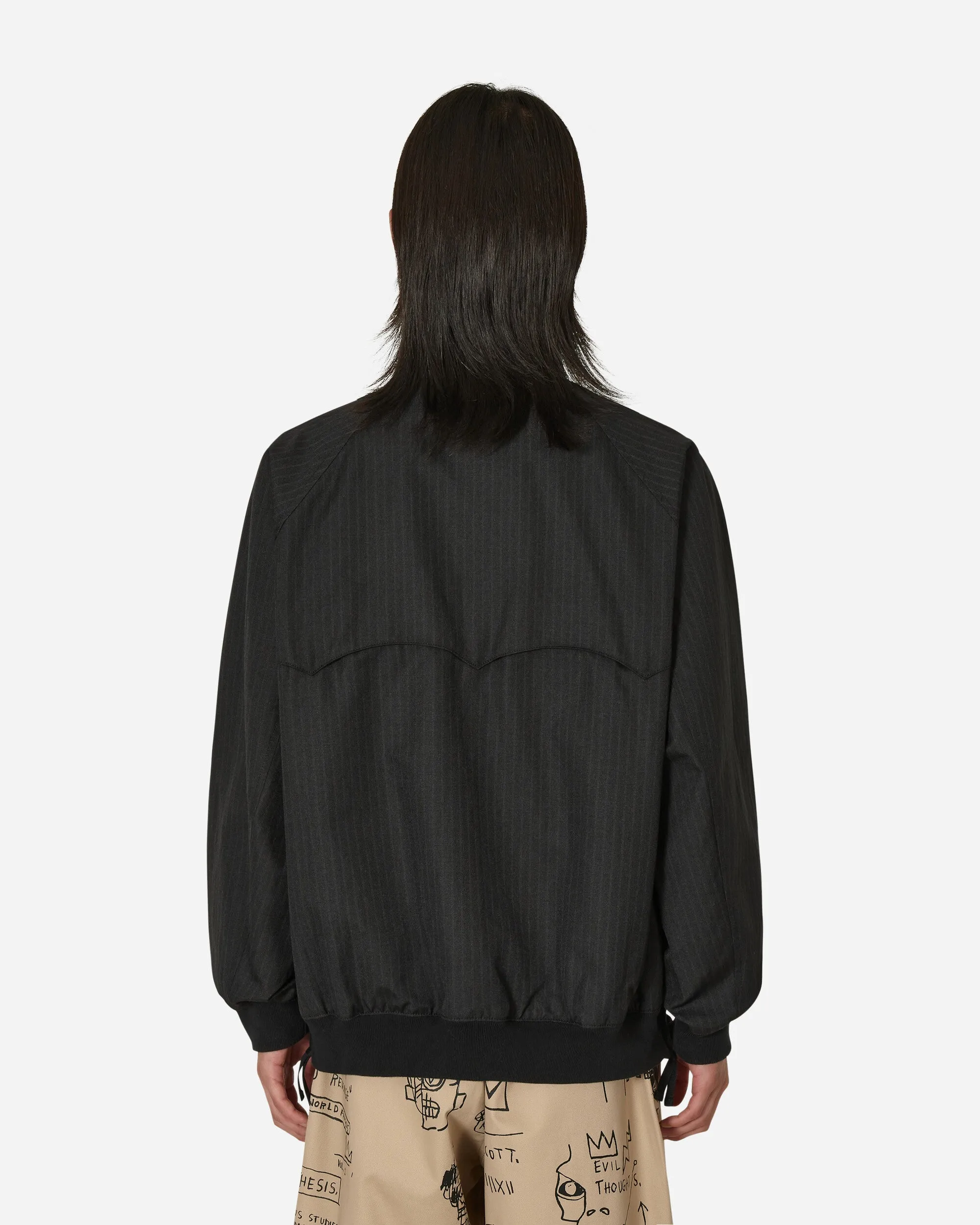 Polyester Herringbone Stripe Jacket Black