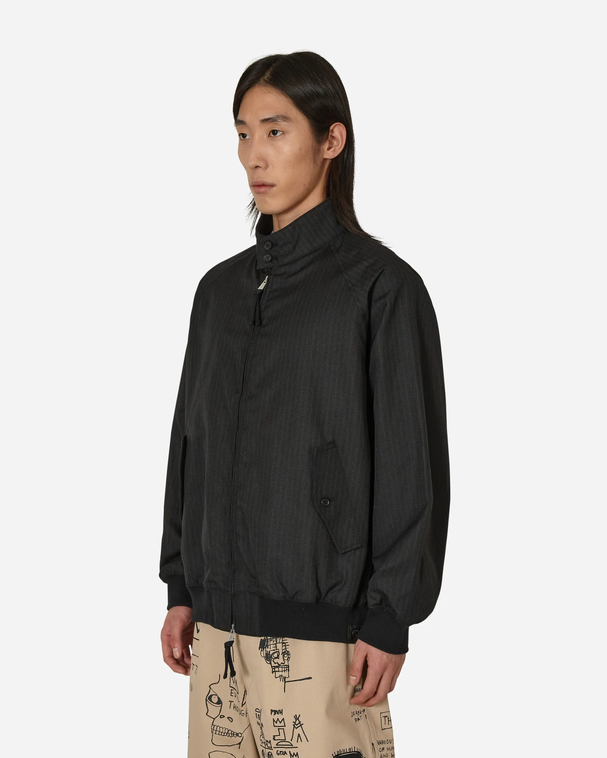 Polyester Herringbone Stripe Jacket Black