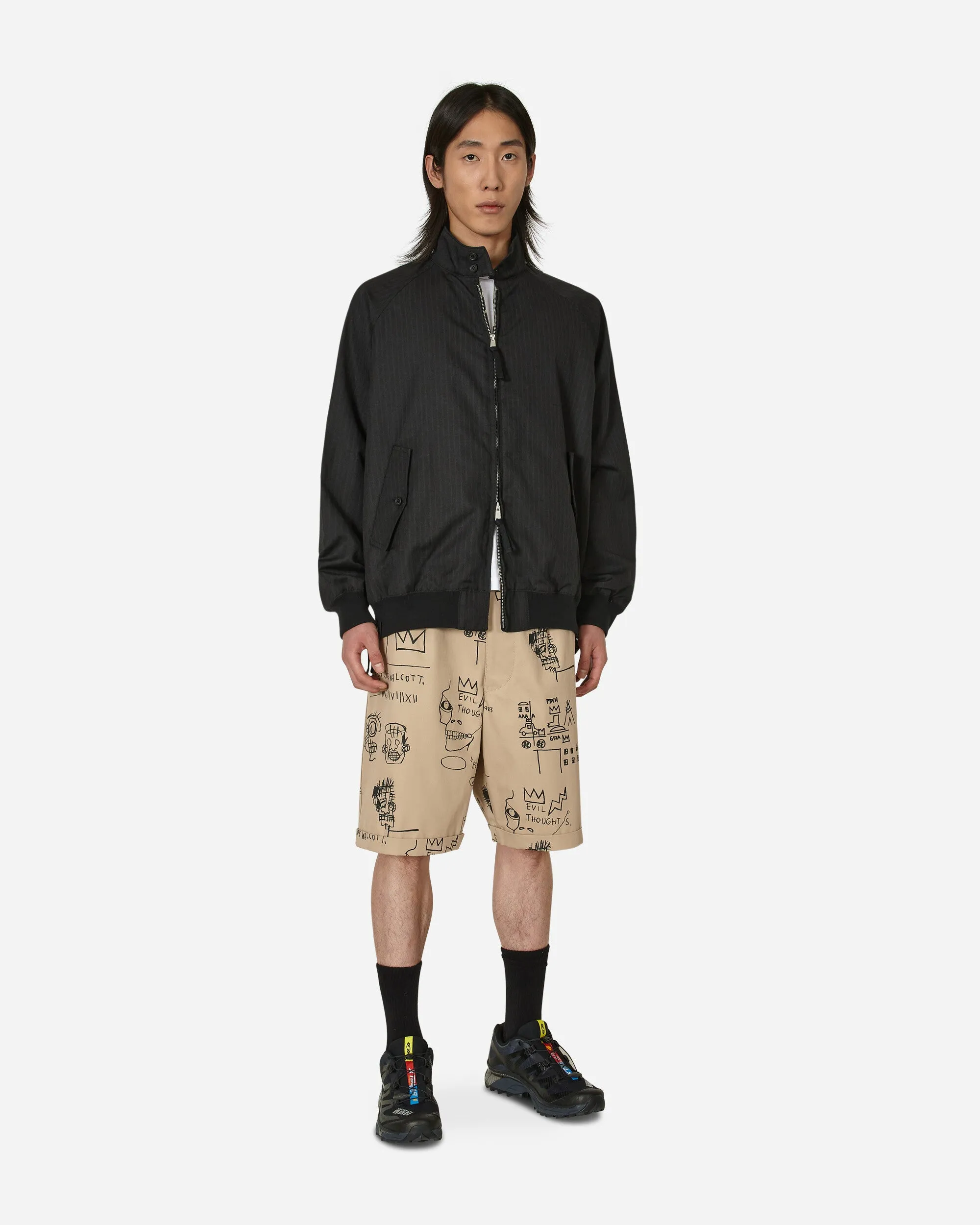 Polyester Herringbone Stripe Jacket Black
