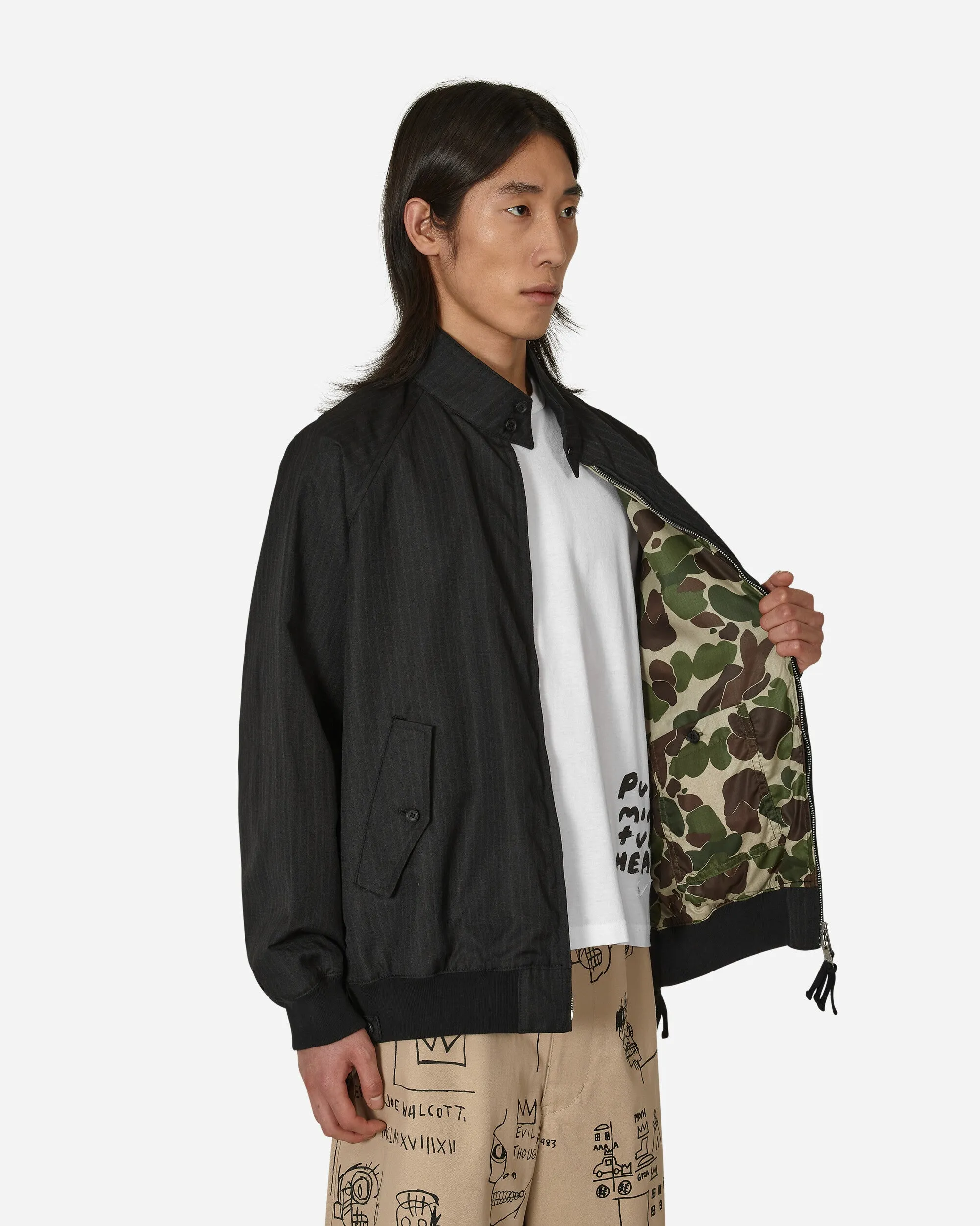 Polyester Herringbone Stripe Jacket Black