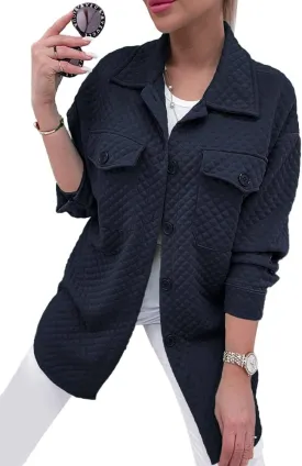 PRETTYGARDEN Women's 2024 Winter Jackets Lapel Coat Outerwear Casual Long Sleeve Button Down Blouse Shirts Tops