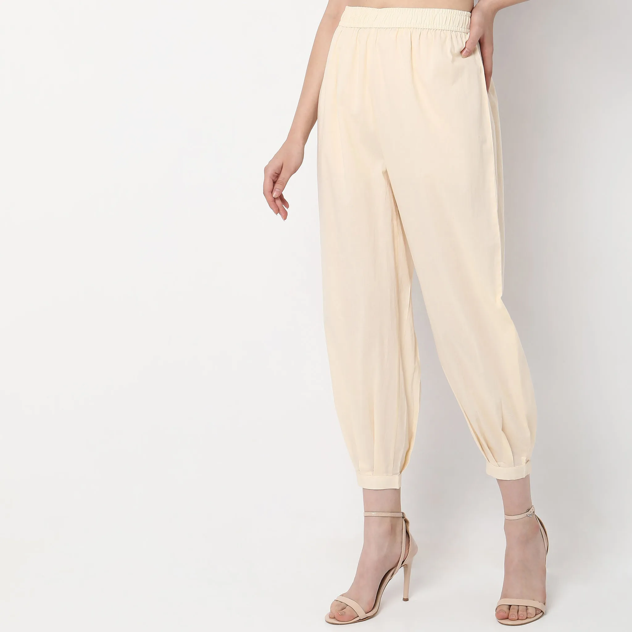 Relaxed Fit Solid High Rise Pants