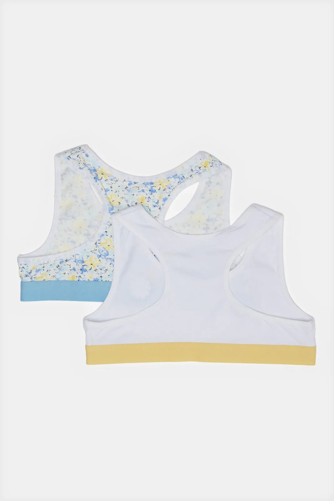 Senior Girls White And Blue Sporty Bra Set (Pack Of 2)