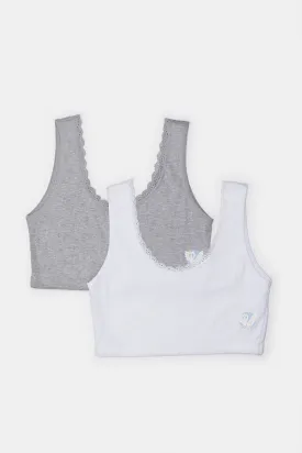 Senior Girls White And Grey Bra (Pack of 2)