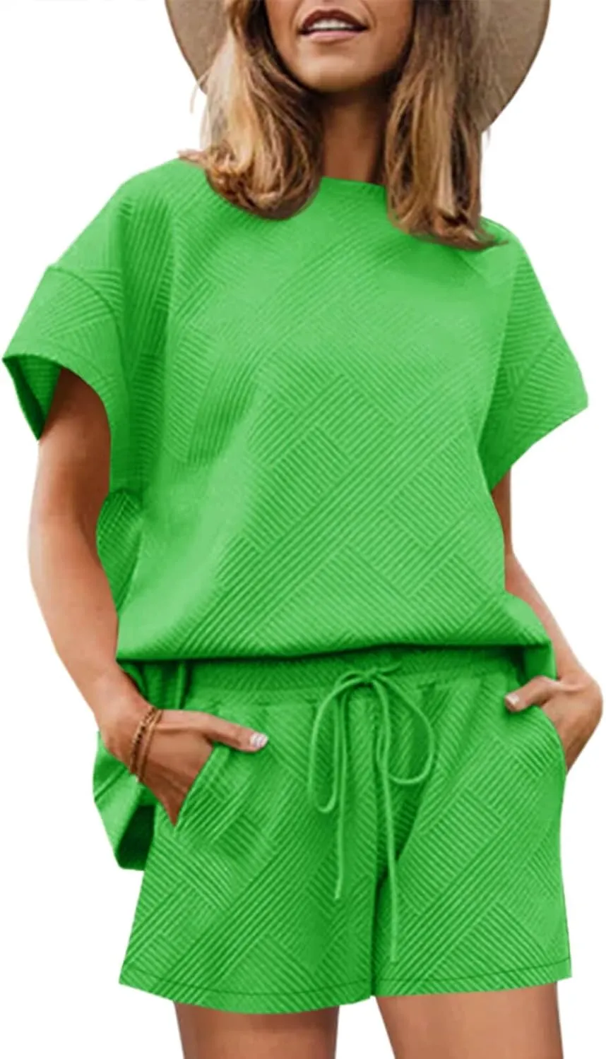 Tankaneo Womens Loungewear Set Short Sleeve Tops and Shorts 2 Piece Outfits Matching Lounge Pajama Set with Pockets