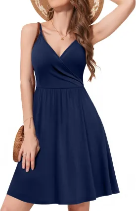 WEACZZY Women's 2025 Summer Dresses V Neck Spaghetti Strap Sundress Casual Beach Flowy Mini Dress with Pockets
