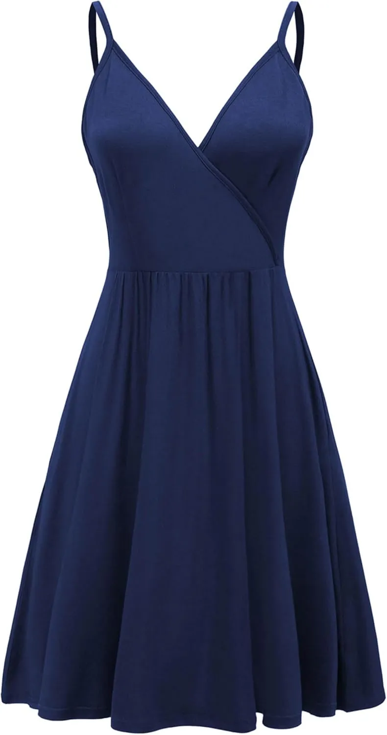 WEACZZY Women's 2025 Summer Dresses V Neck Spaghetti Strap Sundress Casual Beach Flowy Mini Dress with Pockets