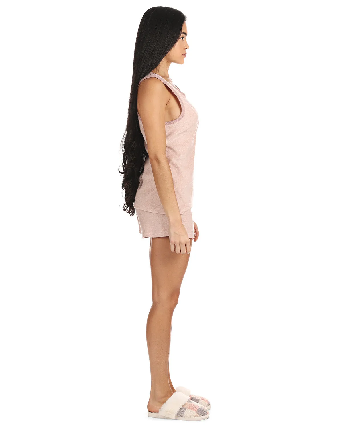 Women's 2 Piece Cozy Fleece Tank Top and Shorts Pajama Set