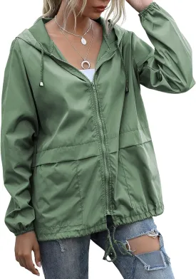 Women's Raincoats Lightweight Waterproof Windproof Adjustable Windbreaker Rain Jackets Hooded with Pockets S-XXL