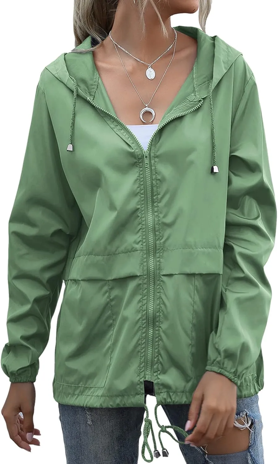 Women's Raincoats Lightweight Waterproof Windproof Adjustable Windbreaker Rain Jackets Hooded with Pockets S-XXL