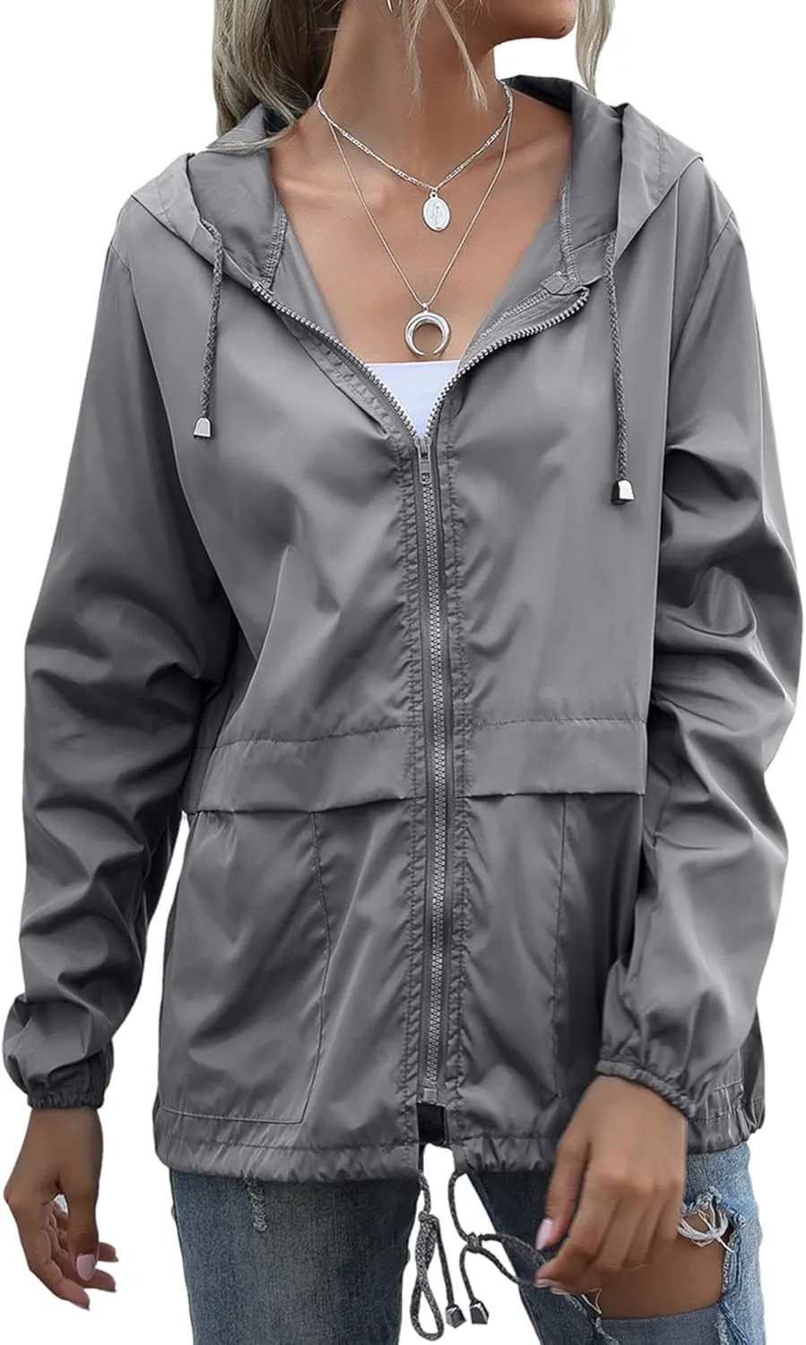 Women's Raincoats Lightweight Waterproof Windproof Adjustable Windbreaker Rain Jackets Hooded with Pockets S-XXL