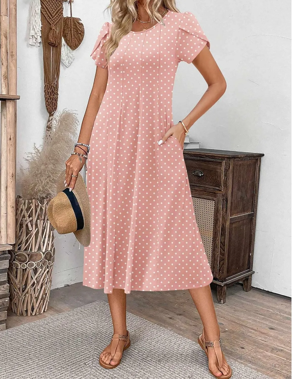 Zeagoo Womens Casual Dresses for Summer Short Sleeve Flare Midi Dress Loose Flowy Beach Sundress