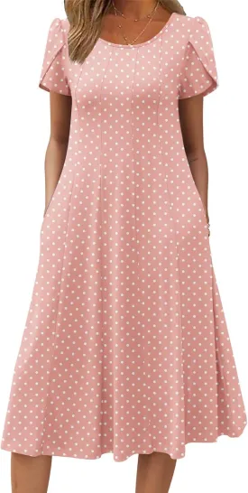 Zeagoo Womens Casual Dresses for Summer Short Sleeve Flare Midi Dress Loose Flowy Beach Sundress