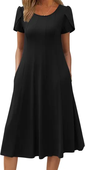 Zeagoo Womens Casual Dresses for Summer Short Sleeve Flare Midi Dress Loose Flowy Beach Sundress
