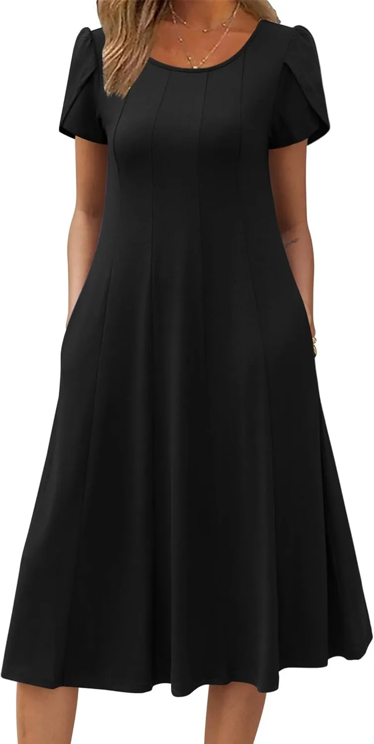 Zeagoo Womens Casual Dresses for Summer Short Sleeve Flare Midi Dress Loose Flowy Beach Sundress