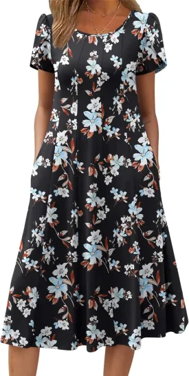 Zeagoo Womens Casual Dresses for Summer Short Sleeve Flare Midi Dress Loose Flowy Beach Sundress