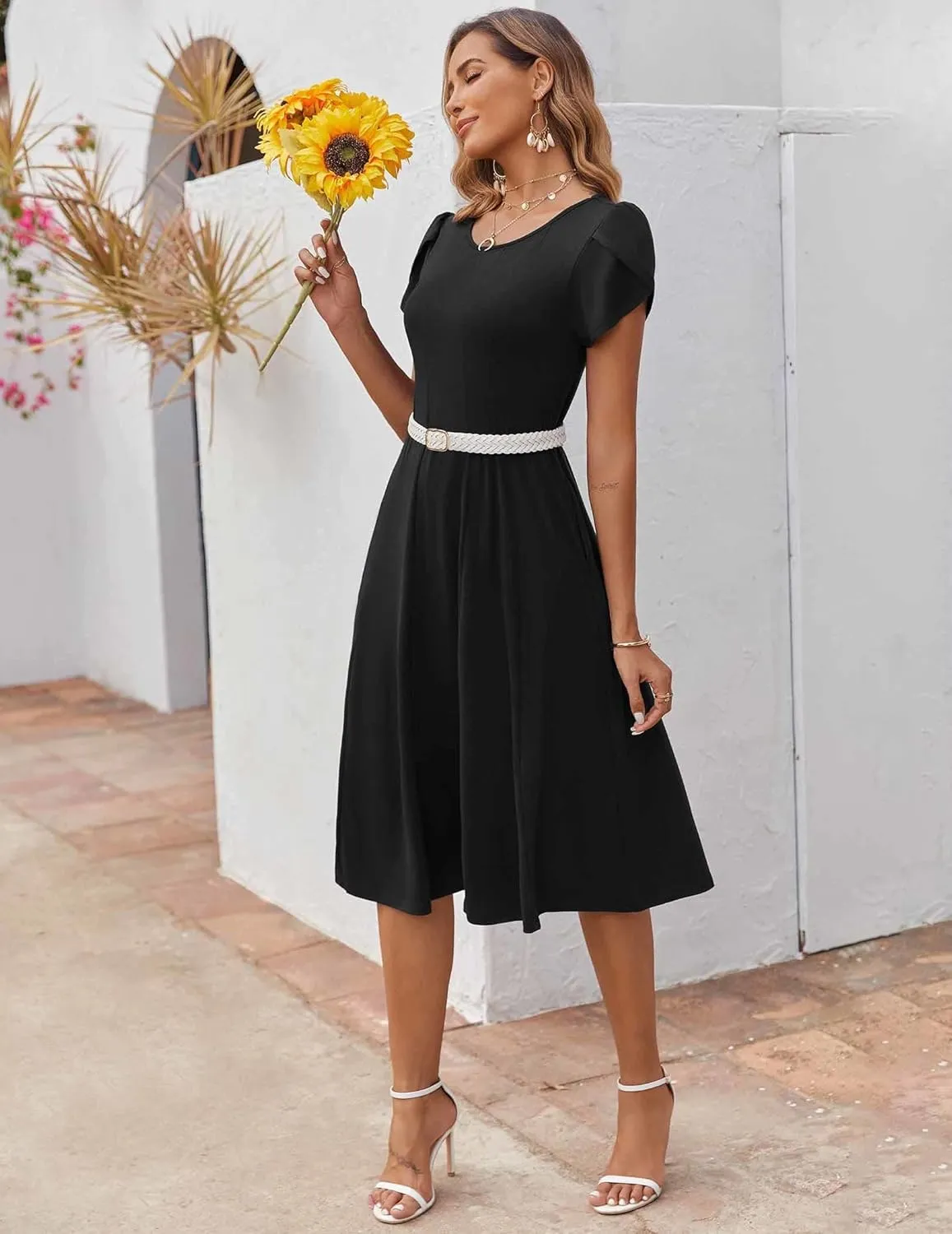 Zeagoo Womens Casual Dresses for Summer Short Sleeve Flare Midi Dress Loose Flowy Beach Sundress