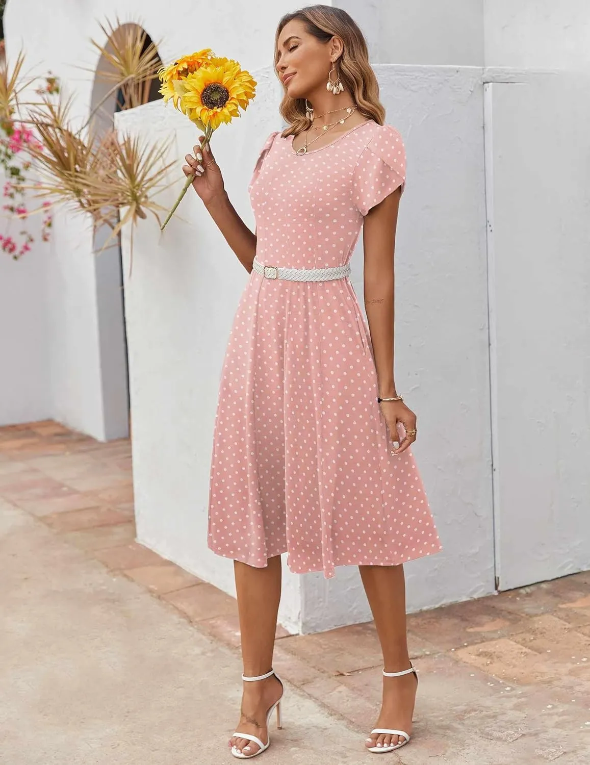 Zeagoo Womens Casual Dresses for Summer Short Sleeve Flare Midi Dress Loose Flowy Beach Sundress